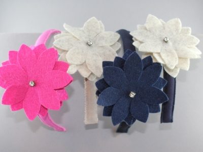 Cerchietto con fiore a stella in panno con strass BSW-503