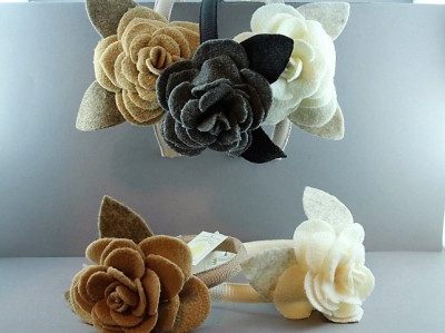 Cerchietto con rosa in pile con foglie BSW-502