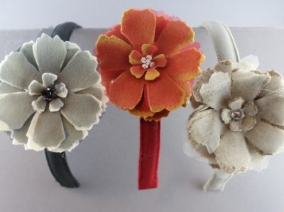 Cerchietto con fiore in panno e voile con strass centrale BSW-702