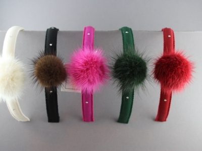 Cerchietto con pompon in visone e strass BSW-533