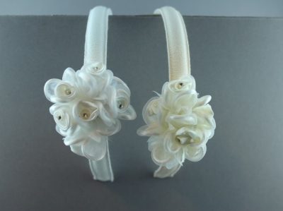 Cerchietto con mazzolino primo di roselline in raso e tulle con strass BSC-706