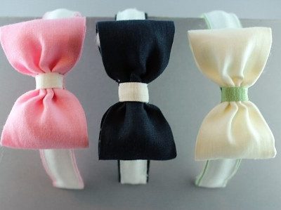 Cerchietto in lino e canetè bicolor con fiocco in lino BLC-732