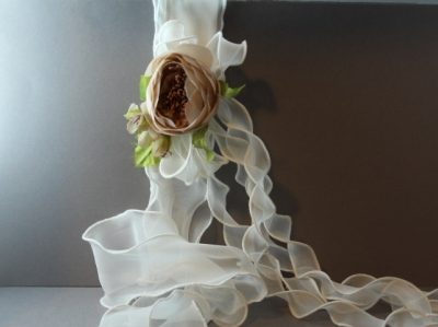 Cintura a fascia in canetè e voile con ranuncolo e riccioli in voile CTC-615