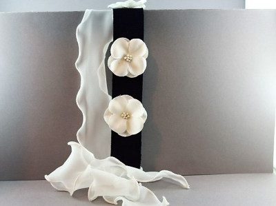 Cintura a fascia in canetè e voile con fiori in seta dura con pistilli CTC-564