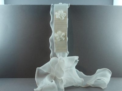 Cintura a fascia in canetè e voile con fiorellini in tulle con perline CTC-619