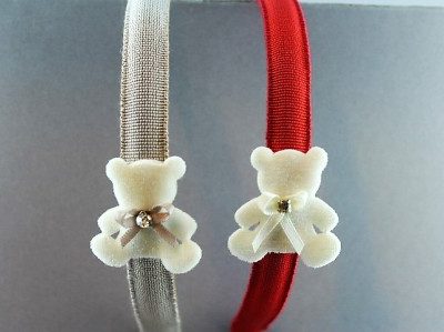 Cerchietto con orsetto in velluto con fiocco e strass BSW-187