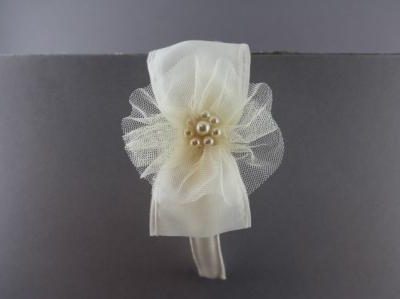 Cerchietto con fiocco in nastro di organza tulle e perle BSC-819