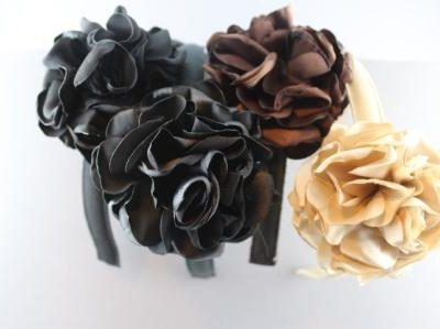 Cerchietto con fiore stropicciato in seta effetto bruciato grande BSC-811