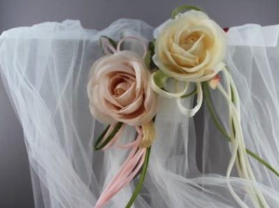 Cintura a fascia in tulle con rosa in seta e organza con foglie CTC-612