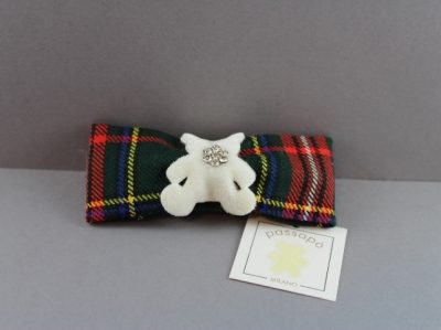 Molletta con fiocco in tessuto scozzese con orsetto in velluto con strass MLW-186/scoz