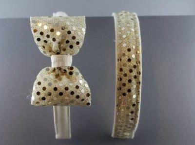 Cerchietto con fiocco in tessuto a pois metallizzato BSS-988