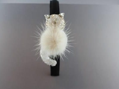Cerchietto con gattino in strass e visone BSW-1925